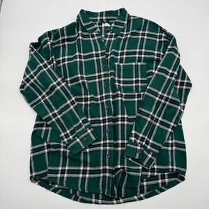 Garage‎ Green Plaid Flannel Button Down Shirt Womens XS/S Long Sleeve Pocket